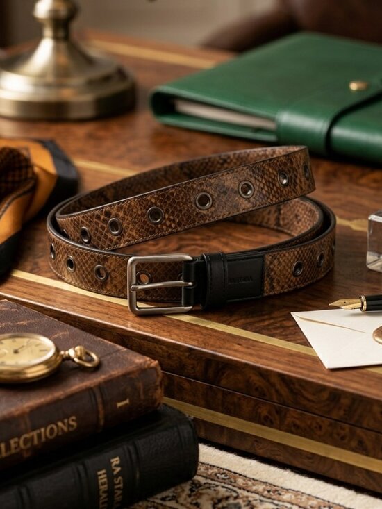♥️FATHER\'S DAY! Via Spiga Textured Leather Belt Brown Luxe Men\'s NEW - S main image 15